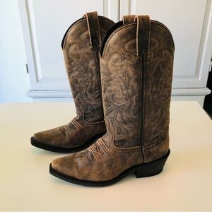 Rockin Country Distressed Leather Cowboy Boots Brown Snip Toe Men 6D Women 8